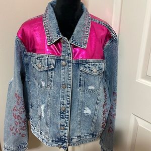 Fuchsia Pink Denim Rhinestone Jacket Size 3X